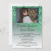 Foto & Fallender grüner Glitzer 16 . Geburtstag Einladung (Vorderseite)