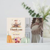 Foto fällt in Liebe Baby Woodland Babydusche Dankeskarte (Stehend Vorderseite)