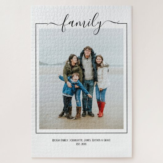 Foto Familie Typografie einzigartig personalisiert Puzzle (Vertikal)