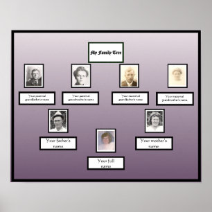 Foto Familienbaum schwarzer Rand auf violettem Far Poster