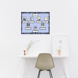 Foto Familienbaum Vintage Swirl-Grenze auf blau Poster