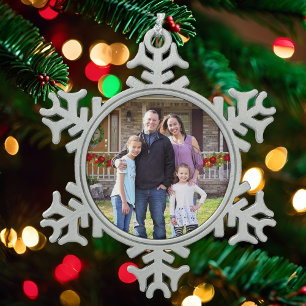 Foto Familiengeschenk Niedlich Schneeflocken Zinn-Ornament