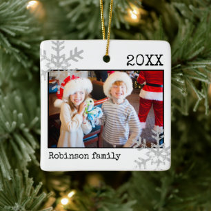 Foto Familienweihnachten Weiße Schneeflocke Keramikornament