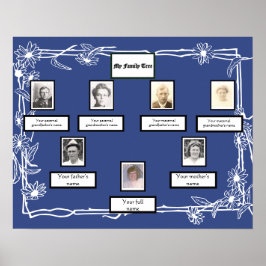 Foto Family Tree Daisy Art Border on Blue Poster