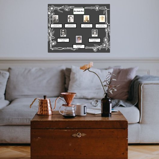 Foto Family Tree Daisy Art Border on Dark Gray Poster