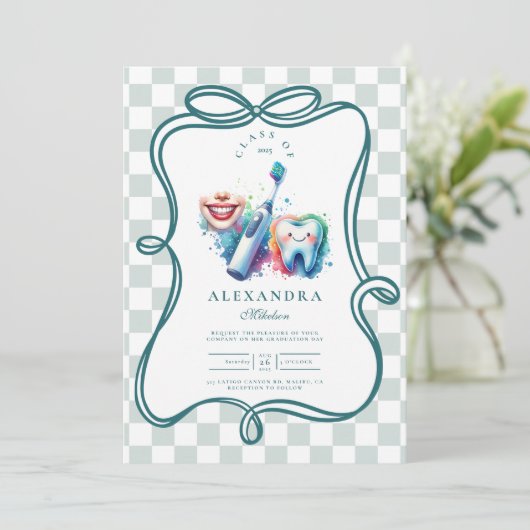 Foto Farbenfrohe Wasserfarben Zahnarzt Abschluss Einladung (Stehend Vorderseite)