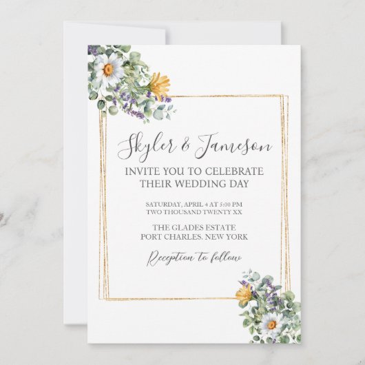 Foto Farbige Wildblume QR Code Hochzeit Einladung (Vorderseite)