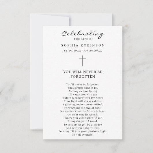 Foto-Feier Beerdigung Lebensbitterkarte Karte (Rückseite)