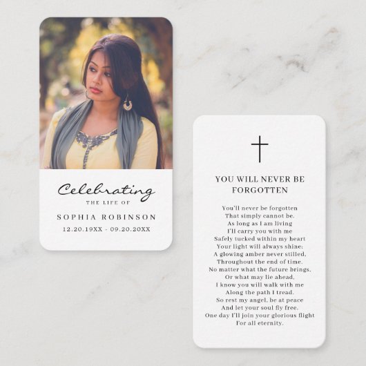 Foto-Feier Beerdigung Lebensbitterkarte Visitenkarte (Vorne/Hinten)