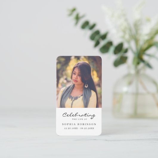 Foto-Feier Beerdigung Lebensbitterkarte Visitenkarte (Stehend Vorderseite)