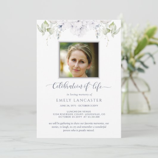 Foto Feier des Lebens, Beerdigung der Weißen Flora Einladung (Stehend Vorderseite)