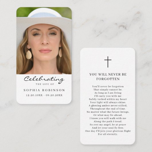 Foto-Feier zur Gedenkkarte des Lebensgefühls Visitenkarte (Vorne/Hinten)