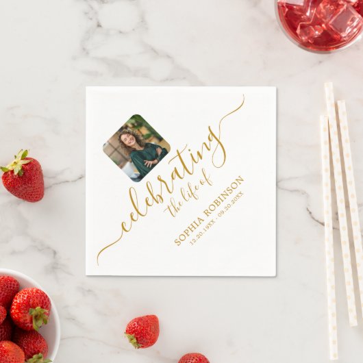 Foto feiert die Life Gold Script Beerdigung Serviette (Beispiel)