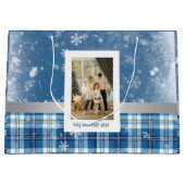 Foto Feliz Navidad Elegante Azul Große Geschenktüte (Vorderseite)