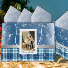 Foto Feliz Navidad Elegante Azul  Große Geschenktüte