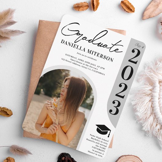 Foto fett 2023 Bogen, weißer Abschluss Einladung