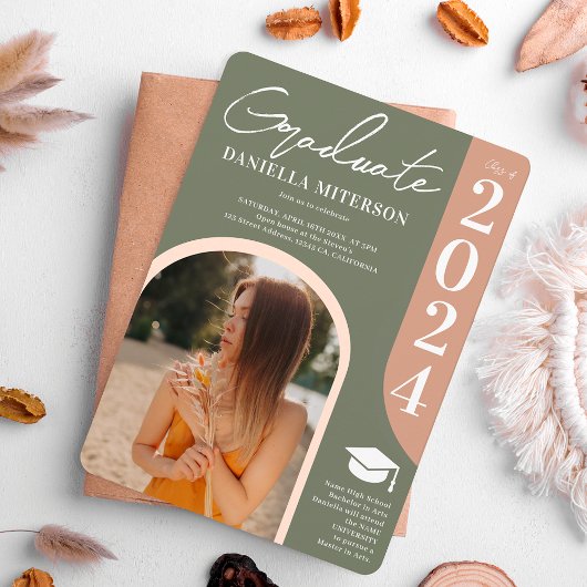 Foto fett 2023, grün, rosa Abschluss Einladung