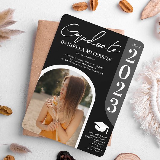 Foto fett 2023 schwarzer Abschluss Einladung