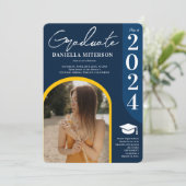 Foto fett 2024 Arch dunkelblauer Abschluss Einladung (Stehend Vorderseite)