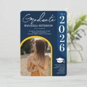 Foto fett 2024 Arch dunkelblauer Abschluss Einladung (Stehend Vorderseite)