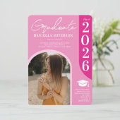 Foto fett 2025 Bogen Hot Retro Rosa Abschluss Einladung (Stehend Vorderseite)