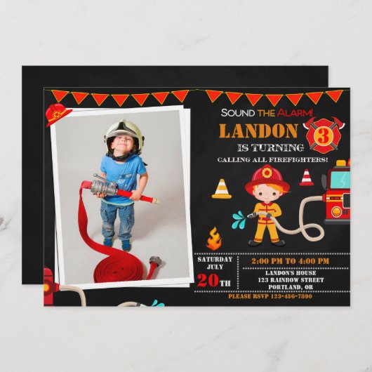 Foto Feuerwehrmann Einladung zum Geburtstag Feuerw (Vorne/Hinten)