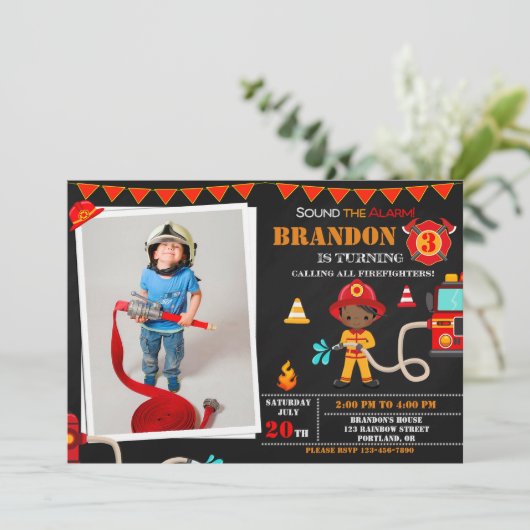 Foto Feuerwehrmann Einladung zum Geburtstag Feuerw (Stehend Vorderseite)