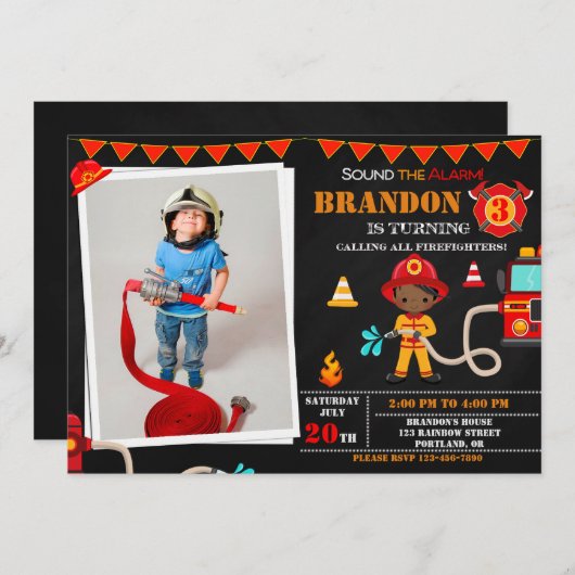 Foto Feuerwehrmann Einladung zum Geburtstag Feuerw (Vorne/Hinten)