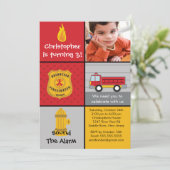 Foto Fireman Boy Fireruck Geburtstagspartei Einladung (Stehend Vorderseite)