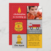 Foto Fireman Boy Fireruck Geburtstagspartei Einladung (Vorne/Hinten)