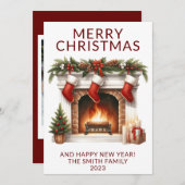 Foto Fireplace Strumpfs Red Holiday Card Einladung (Vorne/Hinten)