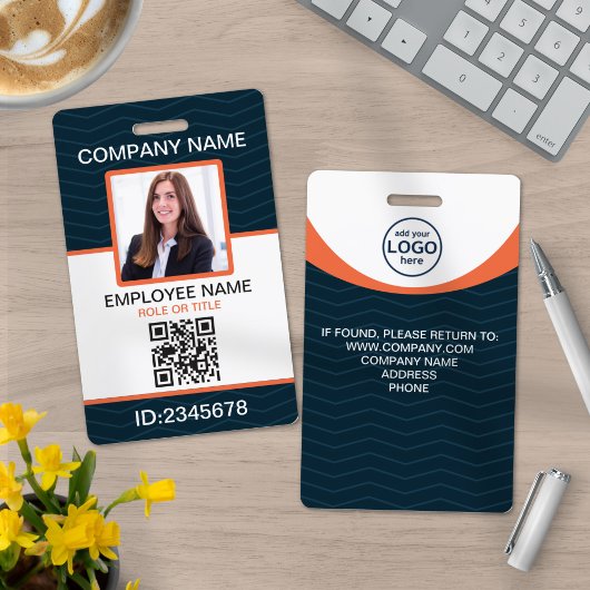 Foto Firmenmitarbeiter QR-Code Blau Orange Ausweis