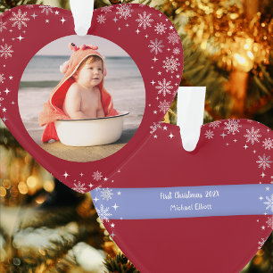 Foto First Christmas Baby Boy Niedlich Snow Red He Ornament