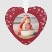 Foto First Christmas Baby Boy Niedlich Snow Red He Ornament (Vorderseite)
