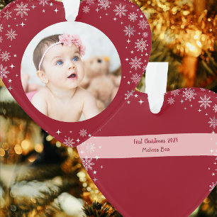 Foto First Christmas Baby Girl Snow Rotes Herz Ornament
