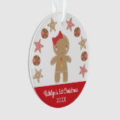 Foto First Christmas Gingerbread Girl Baby Red Ornament (Vorderseite)