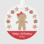Foto First Christmas Gingerbread Girl Baby Red Ornament (Vorderseite)