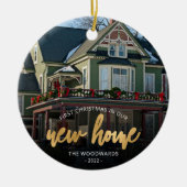 Foto First Christmas Neue Zuhause Gold-Script Keramik Ornament (Vorne)