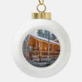 Foto First Christmas New Zuhause White Script Keramik Kugel-Ornament (Vorderseite)