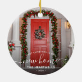 Foto First Christmas New Zuhause White Script Keramik Ornament (Hinten)