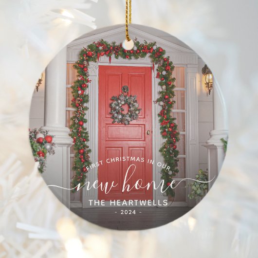 Foto First Christmas New Zuhause White Script Keramik Ornament