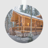 Foto First Christmas New Zuhause White Script Ornament (Rückseite)