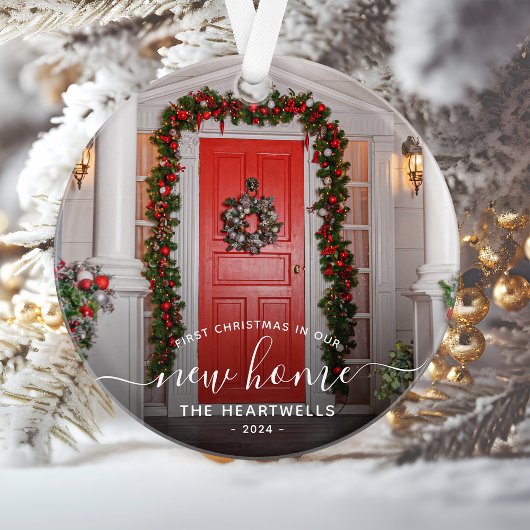 Foto First Christmas New Zuhause White Script Ornament