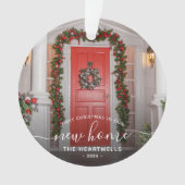 Foto First Christmas New Zuhause White Script Ornament (Vorderseite)