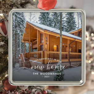 Foto First Christmas New Zuhause White Script Ornament Aus Metall