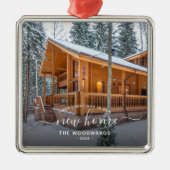 Foto First Christmas New Zuhause White Script Ornament Aus Metall (Vorne)