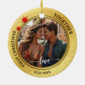 Foto First Christmas Together Gold Star Keramik Ornament (Hinten)