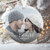 Foto First Christmas Verheiratet White Script Ornament