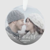 Foto First Christmas Verheiratet White Script Ornament (Vorderseite)