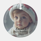 Foto First Christmas White Script Ornament Aus Glas (Vorderseite)